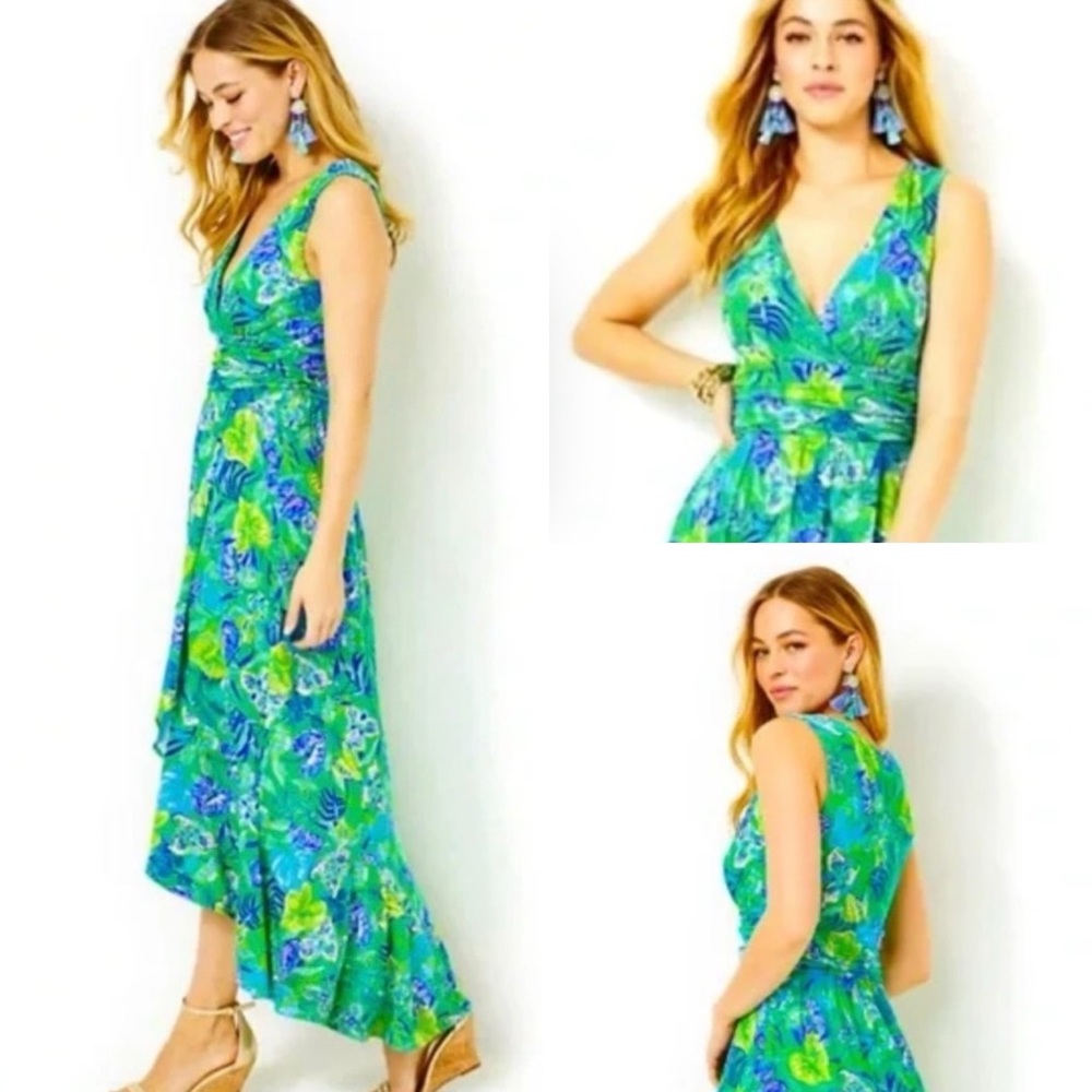 Lilly Pulitzer Moana Wrap Maxi Dress in Botanical Green In A Flutter